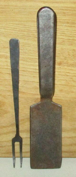 Antique Blacksmith Made Wrought Iron Fork & Turner