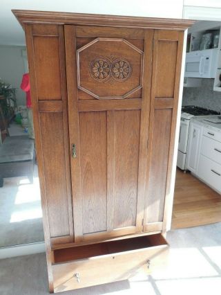 Antique American Country Oak Armoire & Drawer Wardrobe. 2