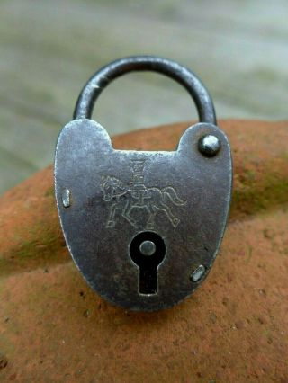 Vintage Antique Small Padlock With Horse Logo Order Unique Collector 121