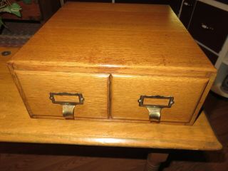 Antique Solid Oak Wood 2 Drawer Library Desk Top Filing Cabinet Recipes Office