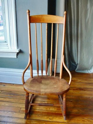 Vintage Antique Arts&crafts Mission Style Slim Wood Spindle Rocking Chair