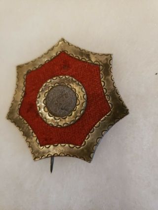 RARE LARGE CIVIL WAR HANCOCKS BADGE OF THE FIRST VETERAN ARMY CORPS RED 3