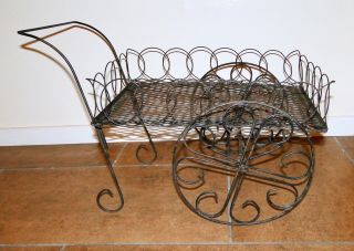 Vintage Black Metal Flower Cart Plant Stand Floral Display Mid Century 22x15x11