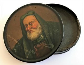 19th Century Papier Mache Snuff Box With Painted Image Of A Bearded Gentleman