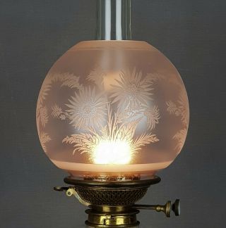 Victorian Crystal Acid Etched Flowers & Foliage Kerosene Duplex Oil Lamp Shade