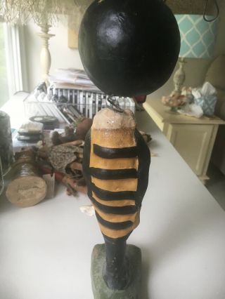 OOAK Primitive Paper Mache Bee Bobble Head Stand Alone by Folkgirl - erikas 5