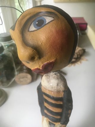 OOAK Primitive Paper Mache Bee Bobble Head Stand Alone by Folkgirl - erikas 7