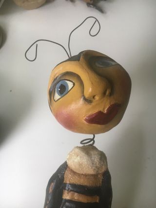 OOAK Primitive Paper Mache Bee Bobble Head Stand Alone by Folkgirl - erikas 8