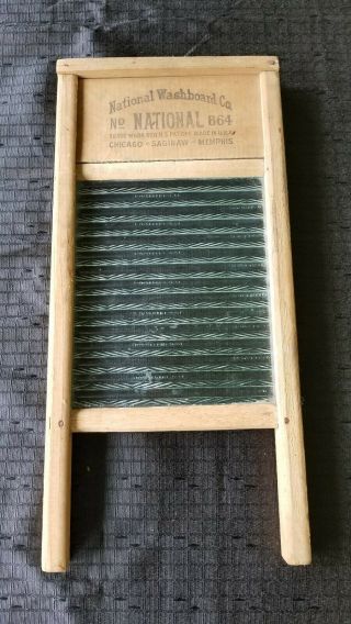 Antique National Washboard Co.  No.  864 Glass Lingerie Washboard 18 " X 8 1/2 "