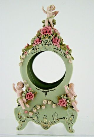 Vtg Reina Califa Bone China Clock Case Only Cherubs Flowers Craft Project Green