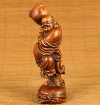 Antique Chinese Old Boxwood Hand Carved Maitreya Buddha Statue Collectable