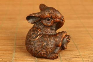 Antique Chinese Old Boxwood Rabbit Statue Figure Netsuke Hand Piece