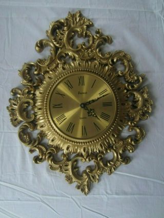 Vintage Gold Ornate Plastic Burwood Battery Operated Wall Clock 1965,  21.  5 "