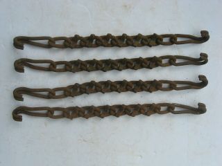 4x 11 3/4 " Vintage Rusty Twisted Link Chains & Crossbars & Hooks Old Metal Art