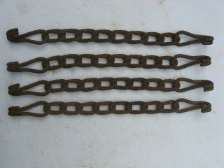 4x 11 3/4 " Vintage Rusty Twisted Link Chains & Hooks Metal Garden Steampunk Art
