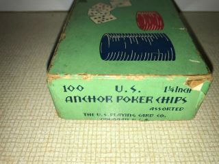 Vintage Set Of 100 Clay Poker Chips By Us Playing Card Co.