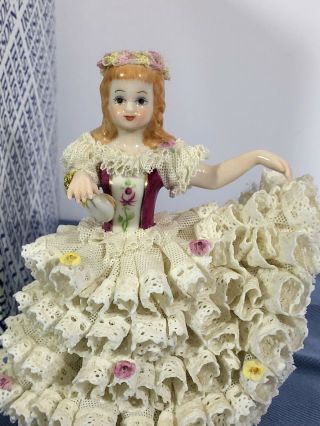 Vintage Irish Dresden Lace Porcelain Sweetheart Figurine Marked 4