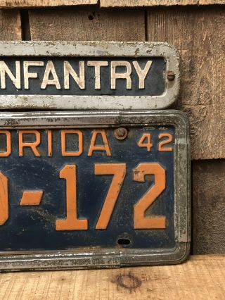 Vintage WWII 172nd Infantry 1942 Florida License Plate Number Topper 3