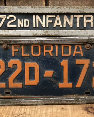 Vintage WWII 172nd Infantry 1942 Florida License Plate Number Topper 4