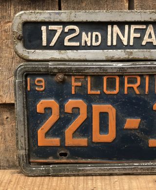 Vintage WWII 172nd Infantry 1942 Florida License Plate Number Topper 5