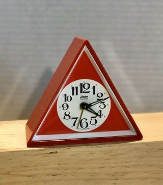 Vintage Mid Century Linden Triangle Alarm Clock - - Orange/red - 3.  5”