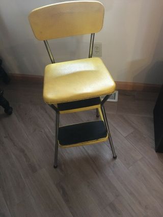 Vintage Yellow Cosco Step Stool Kitchen Metal Mid Century Modern Folding Chair