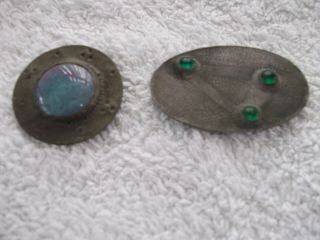 2 X Handmade Pewter Arts And Crafts Broches