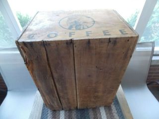 Antique advertising wood crate Wak - Em Up Coffee tin can box storage old 5