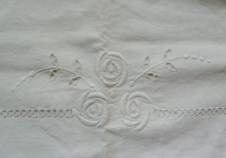 Vintage Mission Arts & Crafts White Linen Embroidered & Cut Work Pillowcase 31 "