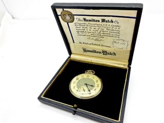 Hamilton 912 Art Deco 14k Solid Gold 12s Of Pocket Watch,  Orig Box,  Waranty Card