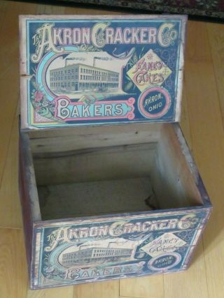 Antique Akron Cracker Co Ohio Wood Crate Advertising (r282)