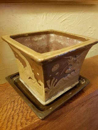Vintage Chinese Stoneware Planter with Stand Dragons & Pearl of Wisdom 3