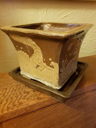 Vintage Chinese Stoneware Planter with Stand Dragons & Pearl of Wisdom 4