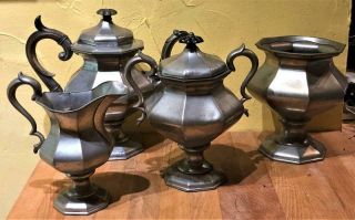 Antique 4 - Piece Pewter Tea Set,  James Dixon & Son,  England,  C.  1835