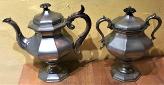 Antique 4 - Piece Pewter Tea Set,  James Dixon & Son,  England,  c.  1835 3