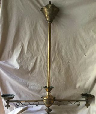 Antique Vintage Brass 2 Gas Light Chandelier Light Fixture Lamp Part Eastlake