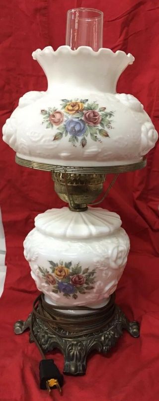 Phoenix Lamp Gone With The Wind Hurricane 3 Way Lamp Raised Roses Vintage