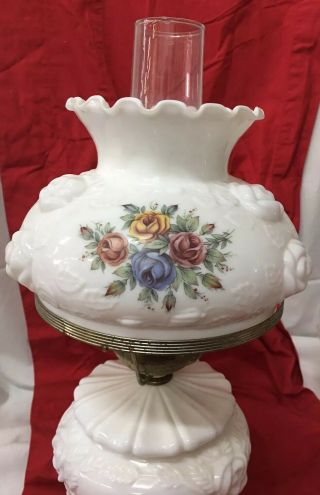 Phoenix Lamp Gone With The Wind Hurricane 3 Way Lamp Raised Roses Vintage 2
