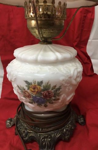 Phoenix Lamp Gone With The Wind Hurricane 3 Way Lamp Raised Roses Vintage 4