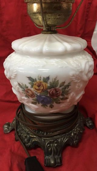 Phoenix Lamp Gone With The Wind Hurricane 3 Way Lamp Raised Roses Vintage 6