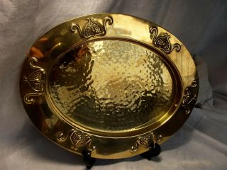 Antique Vintage English Arts & Crafts Planished Brass Oval Tray