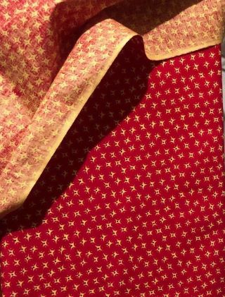 Vtg Antique 1920’s Cotton Calico Fabric Quilt Turkey Red Chrome Yellow 36”w 40”l