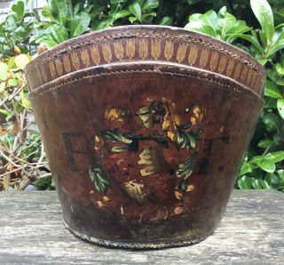 Old Antique Leather Top Hat Box Upcycled Planter Brass Pot Liner Shabby Chic