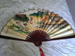 Chinese Art / Large Folding Fan / Hand Painted Scenery
