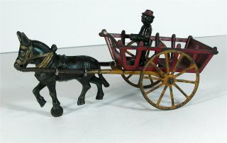 1890s Cast Iron Black Americana Donkey Drawn Plantation Hay Wagon By Wilkins Toy