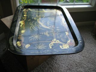 Large Antique Fine English Regency Gilt Papier Mache Chinoiserie Tray As Found