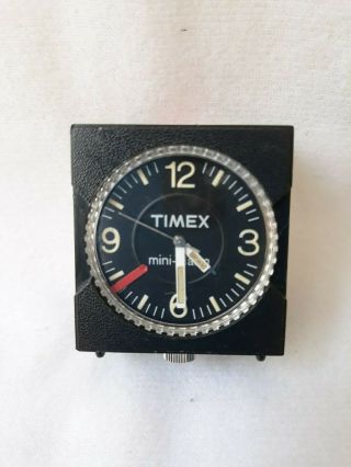 Vintage Black TIMEX Wind - up Mini - Alarm Travel Clock With Case 1 1/2 
