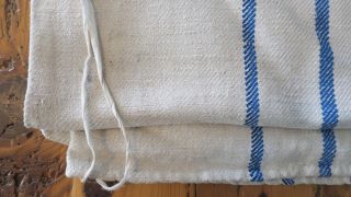 Antique European Hemp Grain Sack Lovely Blue Stripes 6