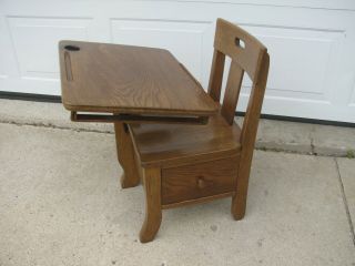 Vintage Mission Oak Adjustable Child Youth Wooden School Desk Kids Furniture