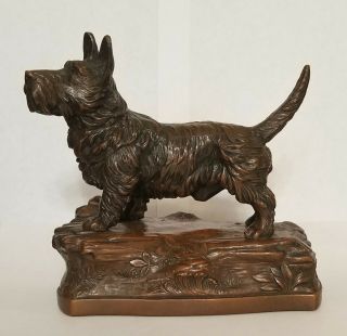 Antique Single Bookend - Doorstop Jb Jennings Brothers Bronzed Metal Terrier Dog